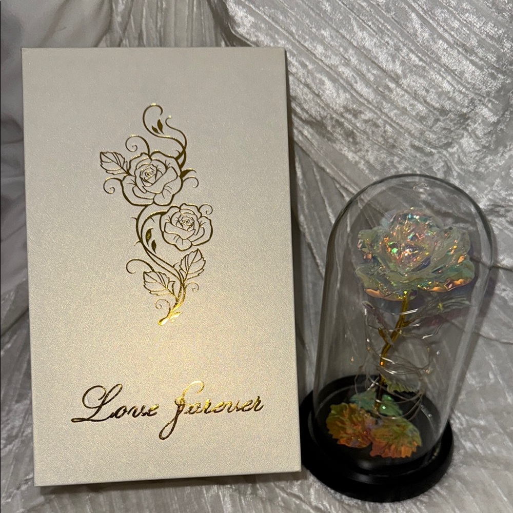 Gold Love Forever Rose in Glass Dome